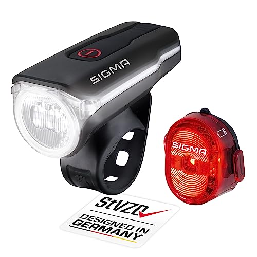 SIGMA SPORT - LED Fahrradlicht Set AURA 60 und NUGGET II | StVZO zugelassenes, akkubetriebenes Vorderlicht und Rücklicht